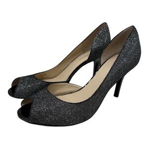 Kelly & Katie Glittering Black Peep-Toe Heels